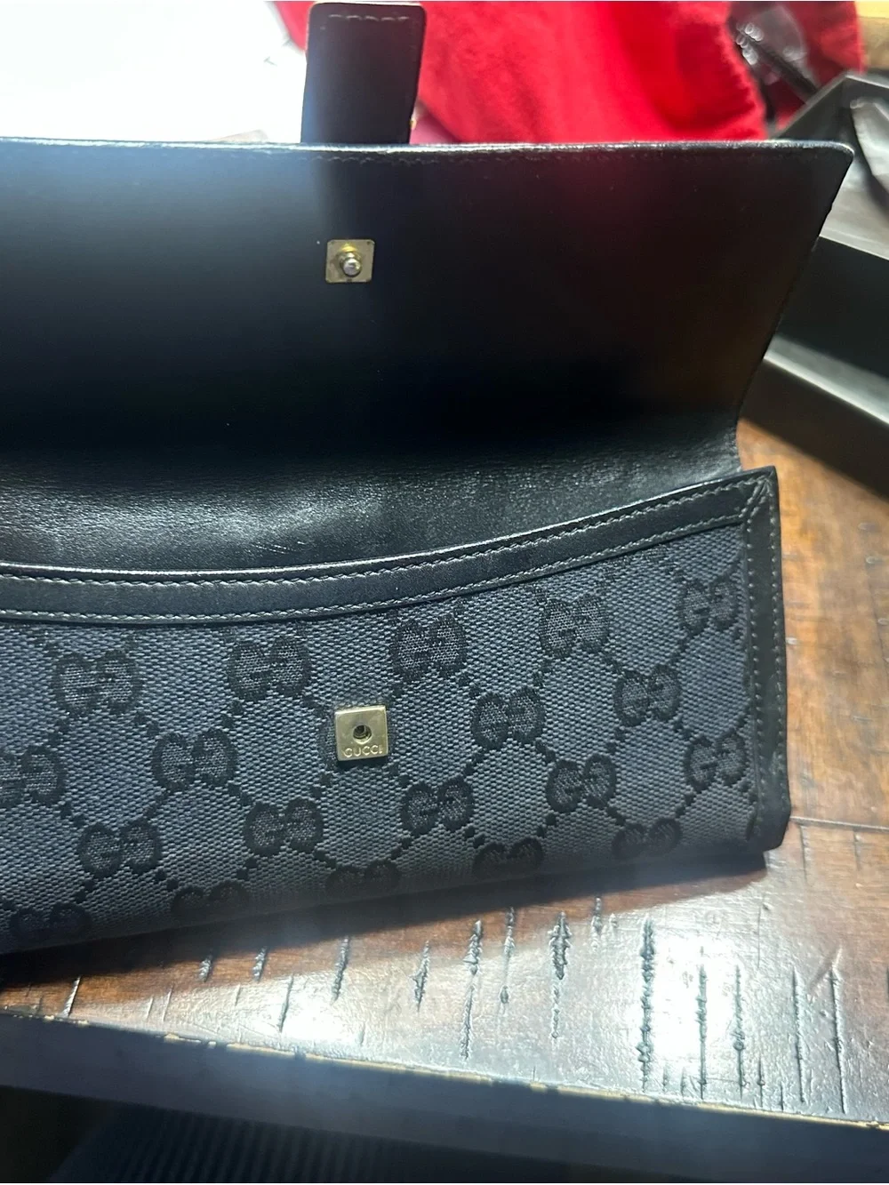 Gucci Black Canvas Wallet with Gold-Tone GG Buckle - Picture 2 of 9